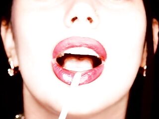 Hookah smokin' & glossy lipstick fetish & smelling & teasing & giving a kiss