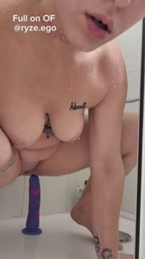 Riding my dildo in the employer shower (squirt on OF)