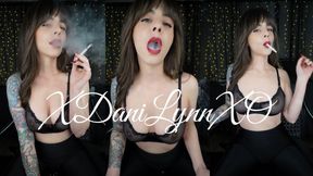 Smoking Wearing Fishnet Bra
