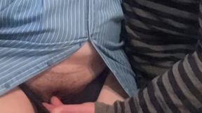 Perv Rubbing Hairy Pussy in Subway