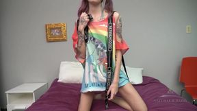 Pearl Sage is rocking pigtails and looking extra hairy as she cums hard.