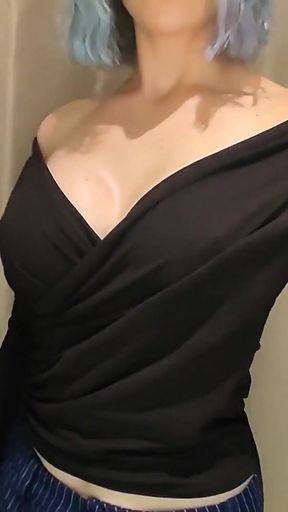 Memorable moment from "Trying on transparent sexy clothes in a mall. Look at me in the fitting room and jerk off"