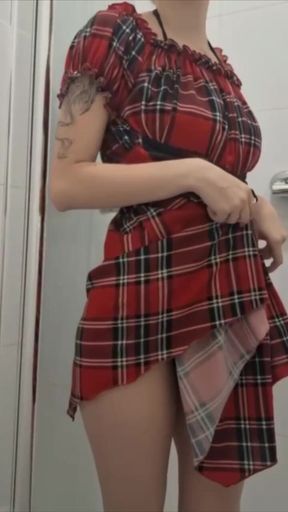 Naughty beauty takes off her dress to show off her sexy lingerie