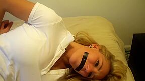 Amateur Blond Hogtied On The Bed