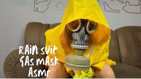 asmr rain suit and gas mask