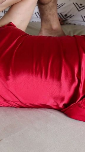 026 - Quick fuck in my red dress, tight and satin, and in satin lingerie.   Clip 1
