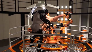 Fuck machine &amp; crazy sex. Male android plays with a horny girl in restraints