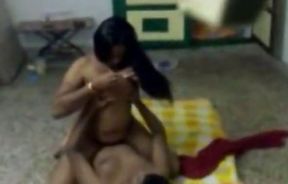 Long haired Indian mature mommy is riding hard shaft after giving stout blowjob