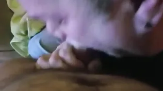 Amateur daddy blowjob with Christmas lights and oral cumshot