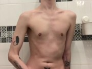 18 year old virgin jerks off in the bathroom and gets a juicy orgasm