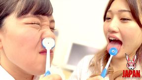 Japanese OL Airu HASHINO puts her breath and tongue inside Seira HOSHISAKI’s nose