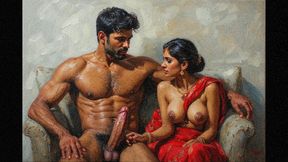 Aunty watches her neighbour uncle fuck his wife and she also joins for a threesome sex.