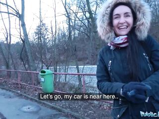 Public Agent Brunette Hair with wonderful natural bazookas and pale skin
