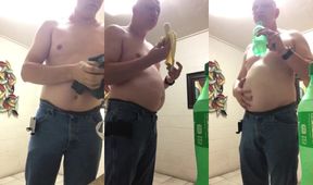 Spritzed to Squeal gay belly bloat pig stuffed with bananas and sprite