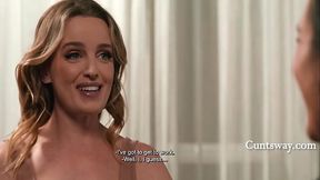 Cute Aussie dyke Sinn Sage eats pussy and scissors her neighbor