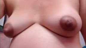 My pregnant sweetheart fingers her shaved pussy in homemade solo scene