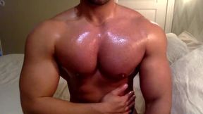 Lubing and adoring my good-sized bodybuilder torso and puffies