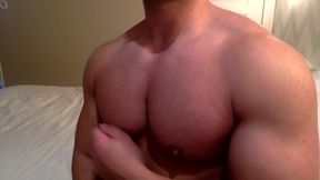 Lubing and adoring my good-sized bodybuilder torso and puffies