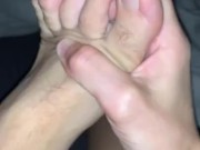 Excited man unloads a lot of milk feet