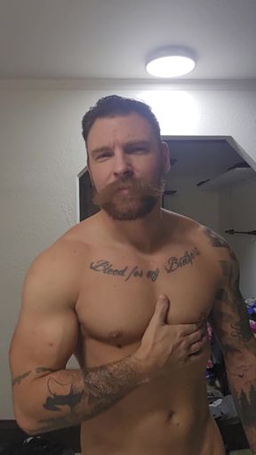 Shaved and mustached - a bold look for an athlete