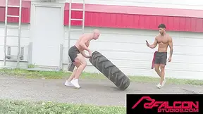 Hot Jock Takes Tractor Tire Challenge And Barebacks Hunk Ass