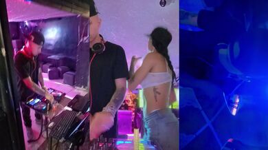 Latina shows off her big ass at the disco bouncing with a DJ