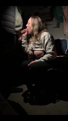 Sneaky MILF Sucks Cock in the Garage