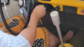 Driving and revving my Yellow Beetle Barefoot