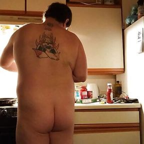 Naked breakfast and cleaning in my kitchen