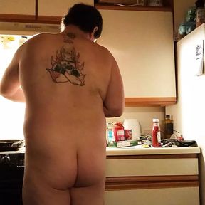 Naked breakfast and cleaning in my kitchen