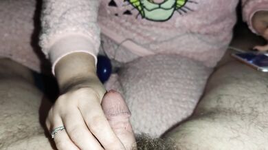 Humiliating handjob from girlfriend with black long nails