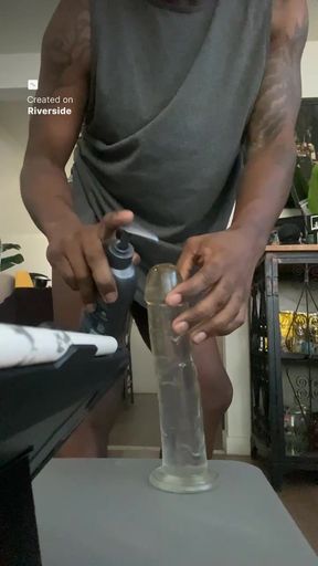 Quick Home Alone Session Sliding a Nine Inch Dildo Between A Nerdy Thong &amp; Male Black Ass