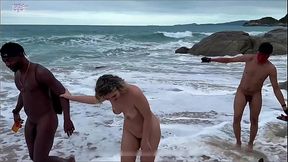 Couple on a nudist beach has sex outdoors with black man Marlon Costa - full video on RED