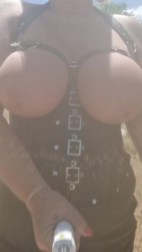 Walking POV Selfie Stick Huge Bound Tits Walk