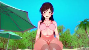 Rental girlfriend: Chizuru gives great blowjob and rides at the beach