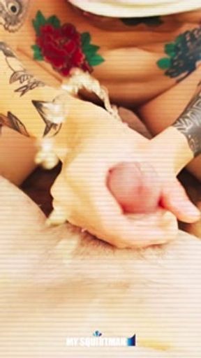 Male squirt idea: this milf jerks me off with lube.  J floods her and.