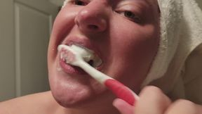 Toothbrushing with Hair Towel and lots of suds