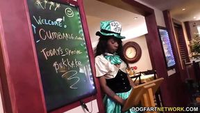 Sarah Banks takes on 12 guys in a group blowjob