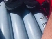 Jerking off outdoor on a boat with other people around… very risky!