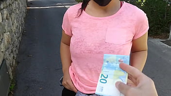 Public blowjob from stranger hot brunette crazy for money
