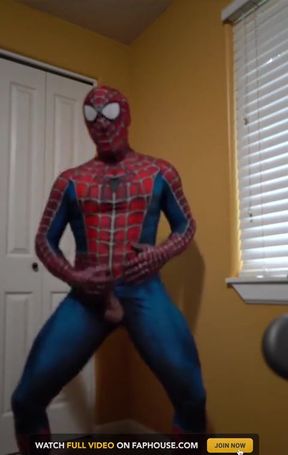 Cumming in a Spider Man Costume