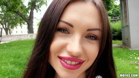 Russian Brunette Fucks Outdoors - pretty young Sasha Rose POV