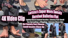 4k - Larissa’s Super Worn Sweaty Barefoot Ballerina Flats | Real Daily Worn Shoes | Lightly Black Stained Insoles | Cheesy Foot Smell | Toe Spreading & Wiggling | Extreme Close-Ups 4K + VR6K | Real Daily Worn Shoes