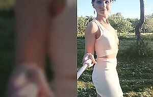 Jeny Smith tests her new suit. Flashing in public