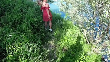 Petite girl screams for help she is lost in nature, I help her but she sucks cock well