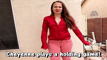 Cheyenne Jewel playing bladder control game pee pants