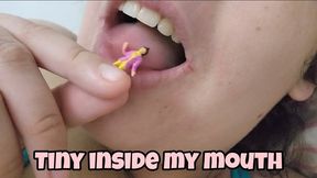 Giantess kissing and sucking tiny man in mouth