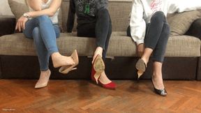 THREE GIRLS DANGLING HIGH HEELS IN A WAITING ROOM - MP4 HD