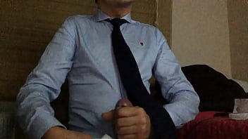 Wanking in shirt and tie