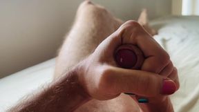 Young Fit Man Wakes Up With Boner And Plays With Precum Until He Cums On His Belly With Belly Button